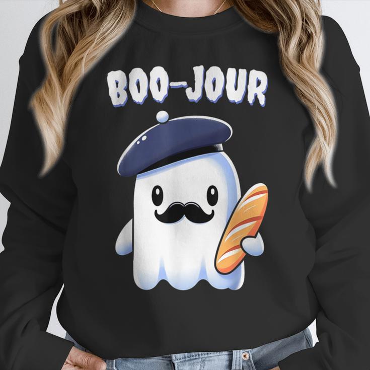 Boo Jour Ghost French Teacher Vintage Teacherlife Groovy Women Crewneck Sweatshirt, Groovy Teacher Gifts, funny design