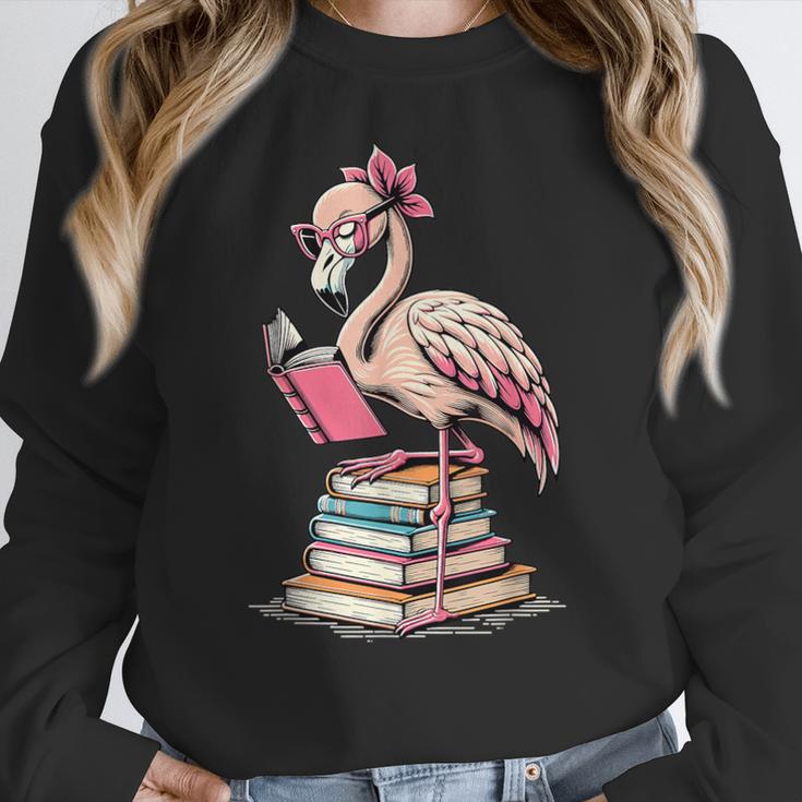 Book Lover Cute Flamingo Reading Teacher Librarian Women Women Crewneck Sweatshirt, funny design