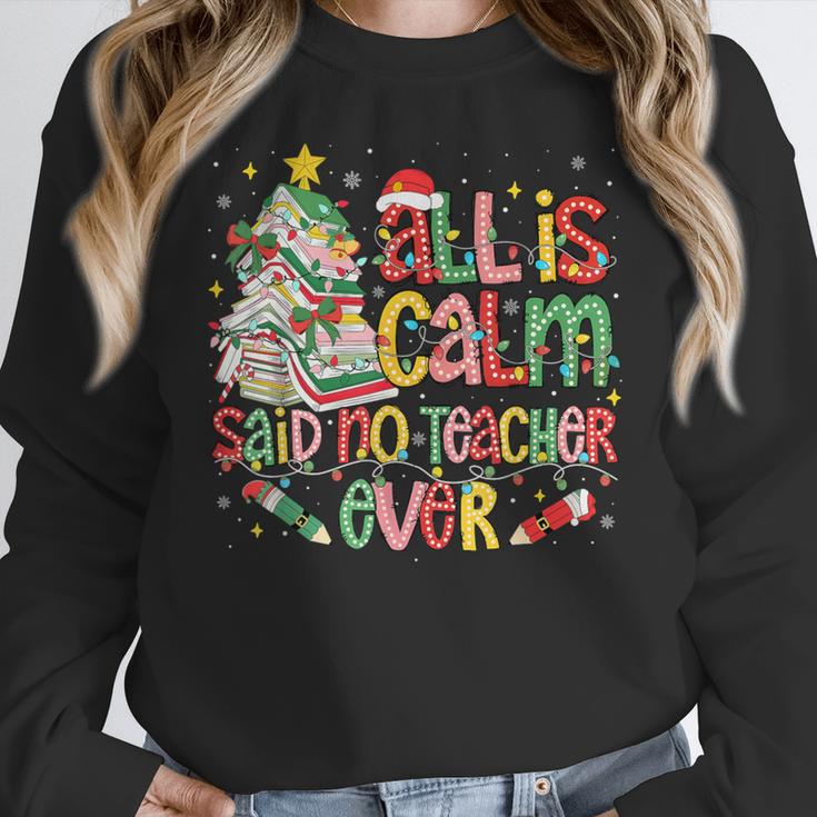 Book Tree All Is Calm Said No Teacher Ever Christmas Women Crewneck Sweatshirt, funny design