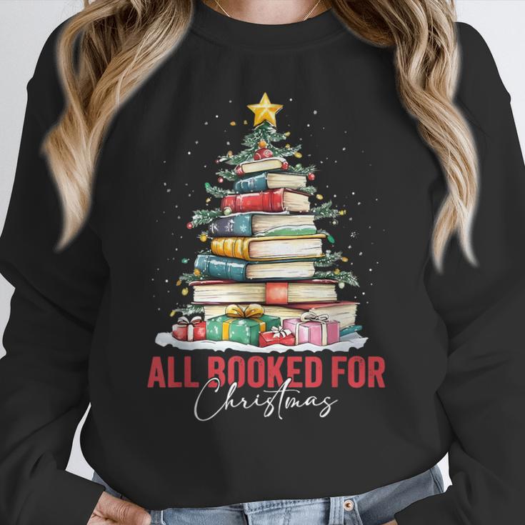 All Booked For Christmas Xmas Tree Teacher Holiday Pajamas Women Crewneck Sweatshirt, funny design