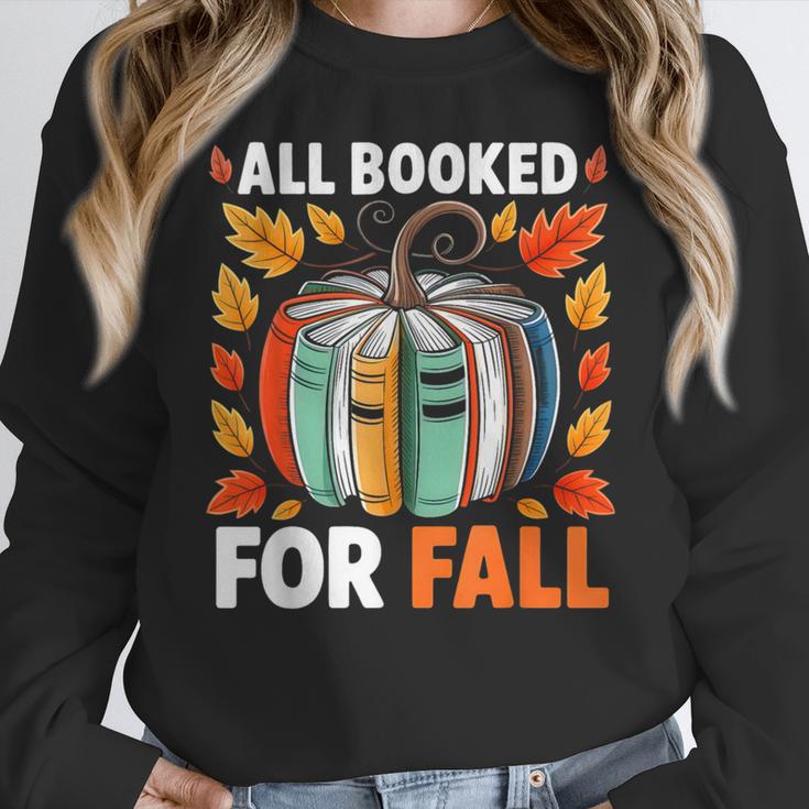 All Booked For Fall Book Pumpkin Autumn Thanksgiving Teacher Women Crewneck Sweatshirt, funny design
