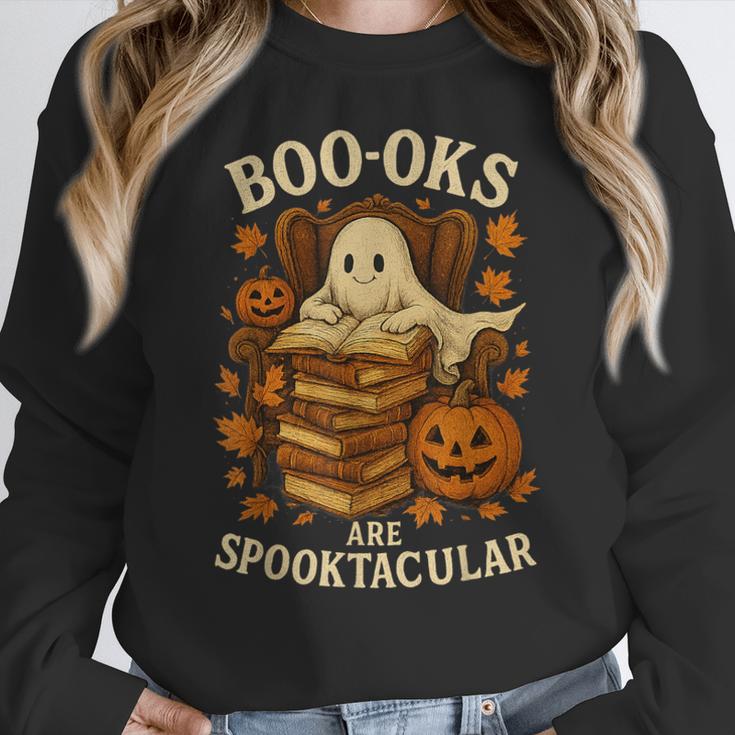 Books Are Spooktacular Ghost Book Reading Halloween Teachers Women Crewneck Sweatshirt, funny design
