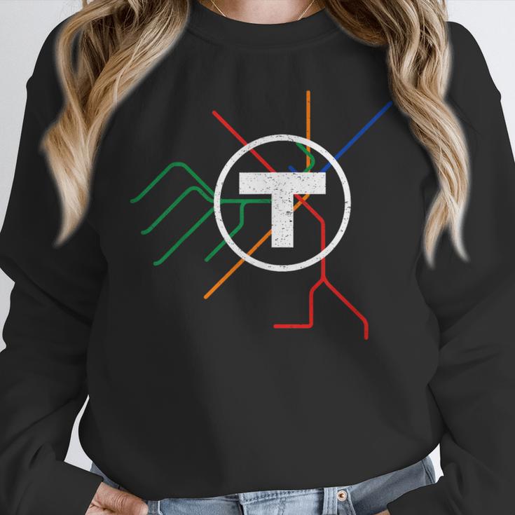 Boston T Subway Map Vintage MBTA Women Crewneck Sweatshirt, funny design