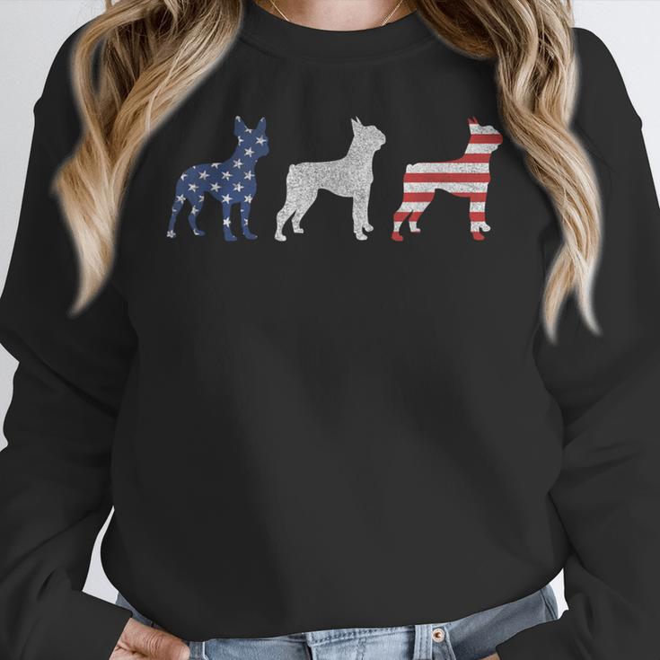 Boston Terrier 4th Of July Dog Patriotic USA Flag Man Woman Women Crewneck Sweatshirt, Patriotic Boston Terrier Gifts, Boston Terrier 4th Of July Gifts, funny design
