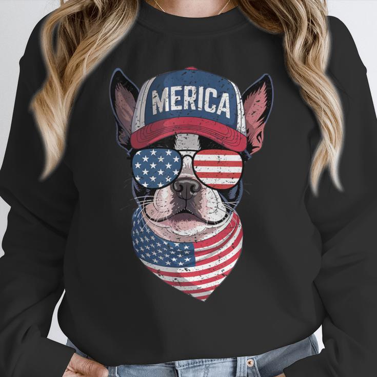 Boston Terrier 4th Of July US Merica Bostie Dog Patriotic For Men Women Kids Women Crewneck Sweatshirt, Patriotic Boston Terrier Gifts, Boston Terrier 4th Of July Gifts, funny design