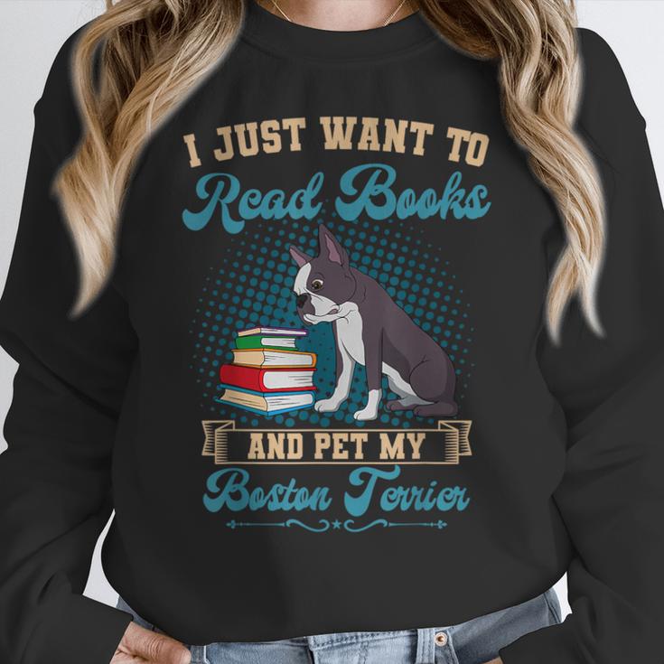 Boston Terrier American Gentleman Bibliophile Book Lover Women Crewneck Sweatshirt, American Boston Terrier Gifts, funny design