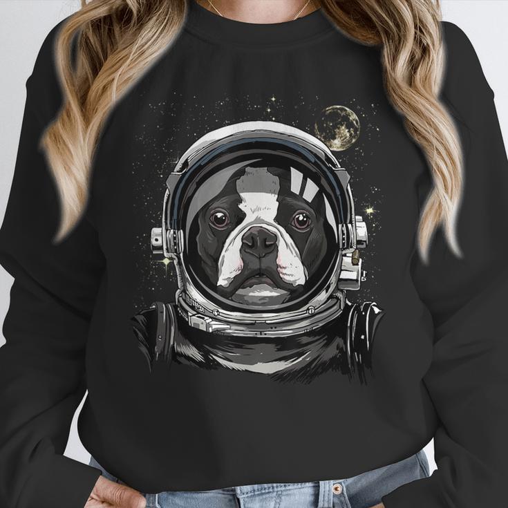 Boston Terrier Astronaut Shirt Spaceman Dog Space Lover Women Crewneck Sweatshirt, funny design