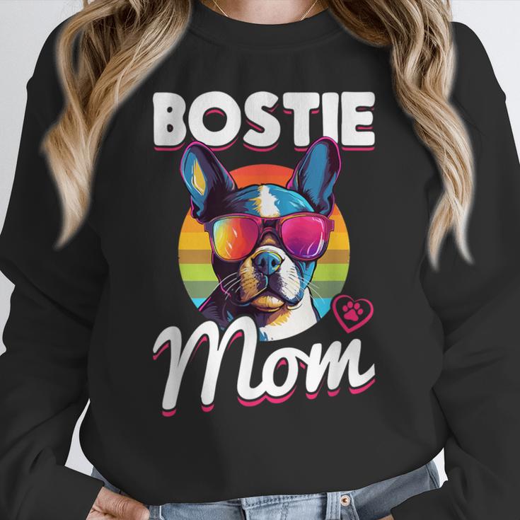 Boston Terrier Bostie Dog Breed Pet Bostie Mom Women Crewneck Sweatshirt, Mom Gifts, Boston Terrier Mom Gifts, funny design