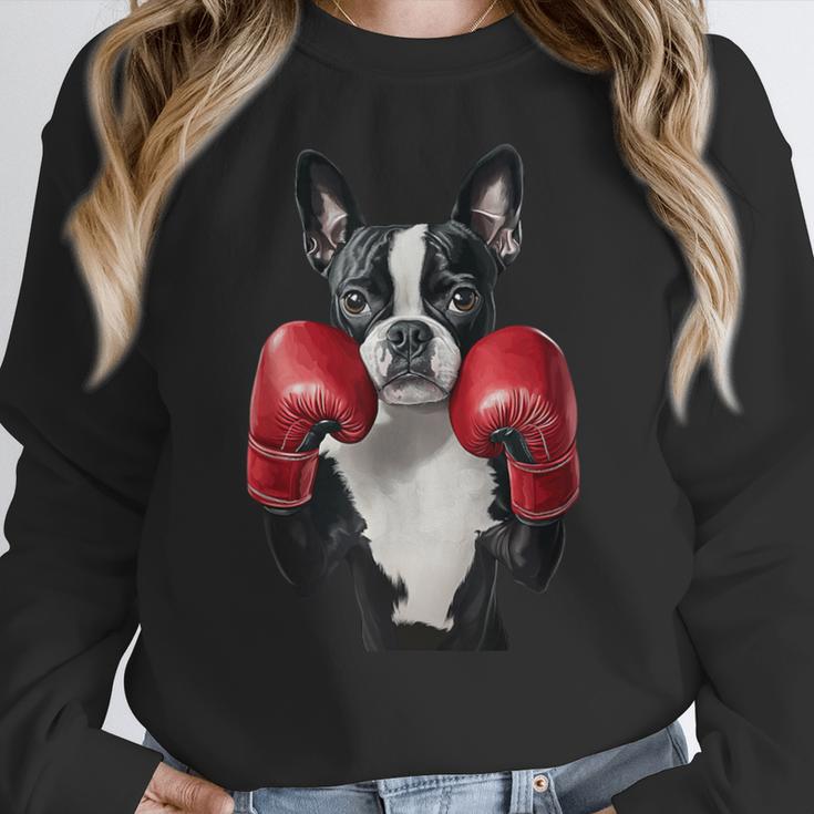 Boston Terrier Boxing Women Crewneck Sweatshirt, funny design