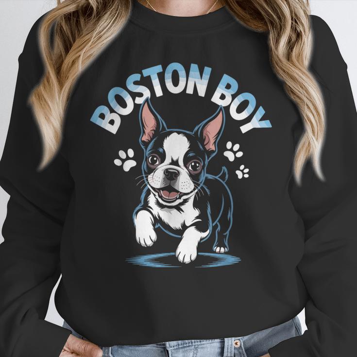 Boston Terrier Boy Cute Cartoon Dog Owner Pet Boston Terrier Women Crewneck Sweatshirt, funny design