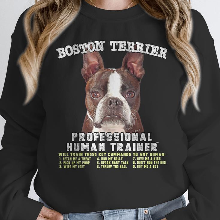 Boston Terrier Brindle Dog Professional Human Trainer Women Crewneck Sweatshirt, funny design