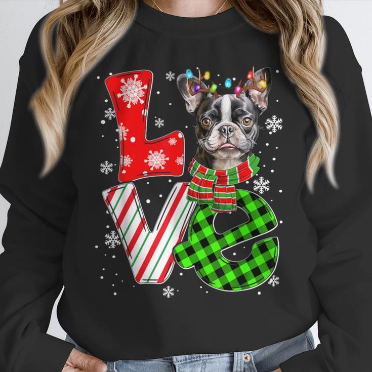 Boston Terrier Christmas Tree Lights Santa Dog Xmas For Men Women Kids Women Crewneck Sweatshirt, Boston Terrier Christmas Gifts, funny design