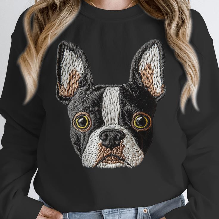 Boston Terrier Cute Puppy Face Dog Lover Pet Owner Women Crewneck Sweatshirt, funny design