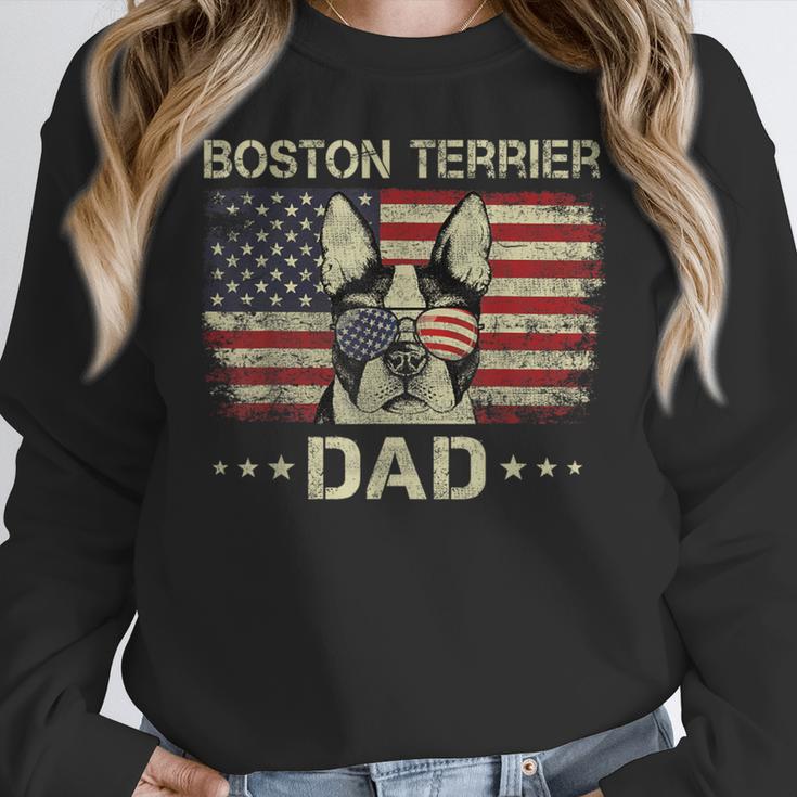 Boston Terrier Dad Dog Lovers American Flag 4th Of July For Women Men Women Crewneck Sweatshirt, Boston Terrier Dad Gifts, American Boston Terrier Gifts, Boston Terrier 4th Of July Gifts, funny design