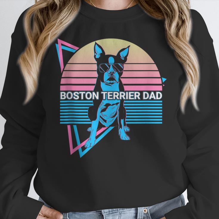 Boston Terrier Dad Retro Women Crewneck Sweatshirt, Boston Terrier Dad Gifts, funny design
