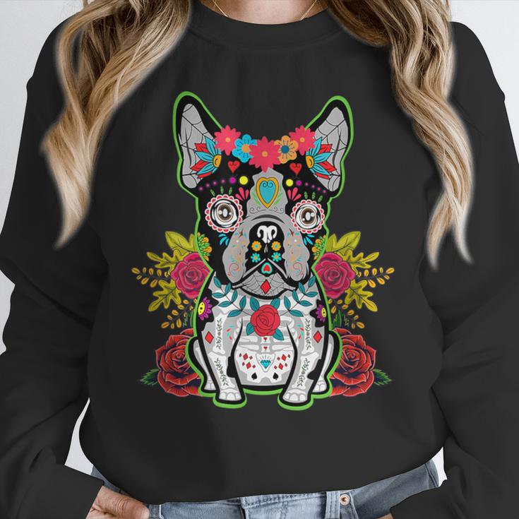 Boston Terrier Dia De Los Muertos Day Of The Dead Dog Skull For Men Women Kids Women Crewneck Sweatshirt, funny design