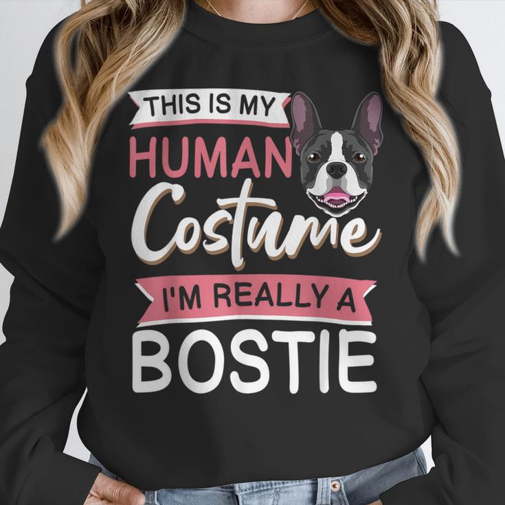 Boston Terrier Dog Bostie Halloween Costume Dog For Kids Women Crewneck Sweatshirt, Boston Terrier Halloween Gifts, funny design