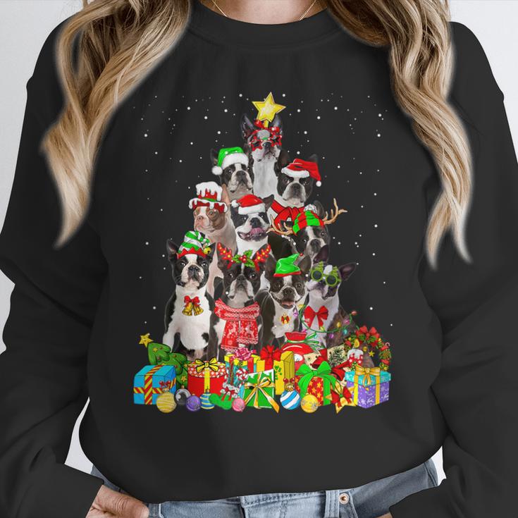 Boston Terrier Dog Christmas Tree Lights Xmas Pajama For Men Women Kids Women Crewneck Sweatshirt, Boston Terrier Christmas Gifts, funny design