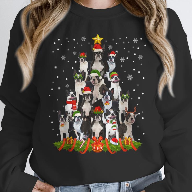 Boston Terrier Dog Christmas Tree Santa Hat Xmas Pajama Men Women Kids Women Crewneck Sweatshirt, Boston Terrier Christmas Gifts, funny design
