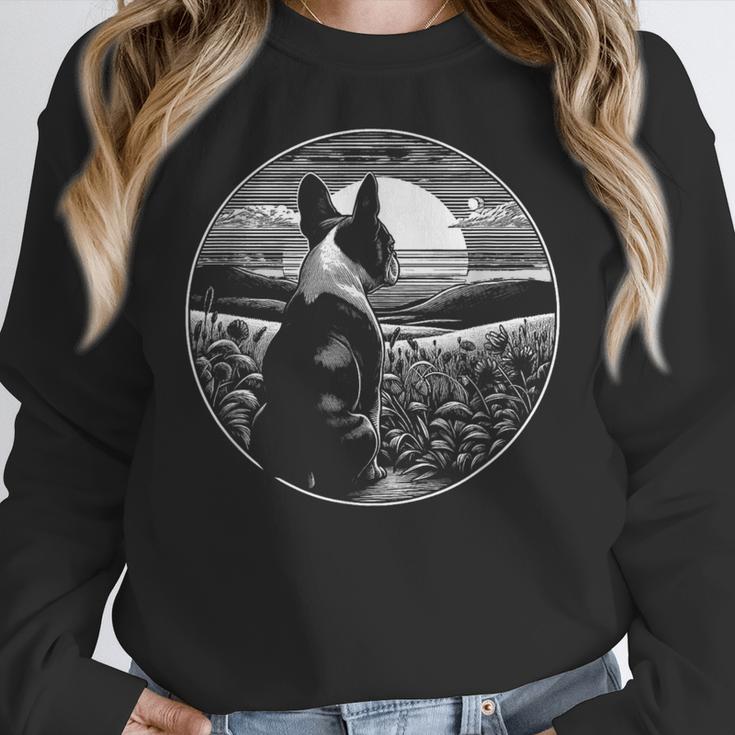 Boston Terrier Dog Nature Scene Graphic Art Men Women Girls Kids Women Crewneck Sweatshirt, funny design