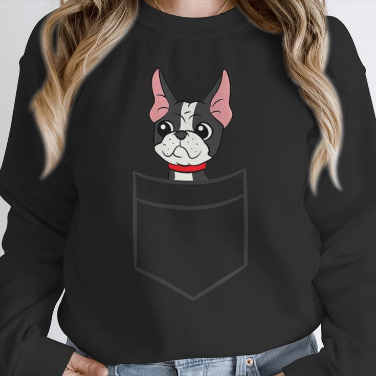 Boston Terrier Dog In The Pocket Boston Terrier For Men Women Girls Kids Women Crewneck Sweatshirt, funny design