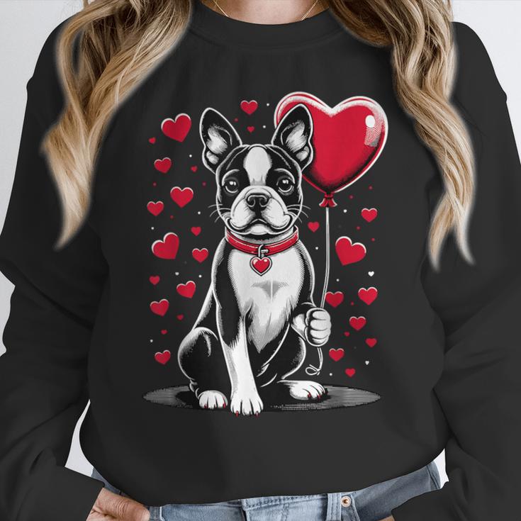 Boston Terrier Dog Valentine's Day Dog Owner Valentine Women Crewneck Sweatshirt, funny design