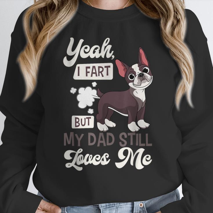 Boston Terrier Fart American Gentleman Non-Sporting Dog Women Crewneck Sweatshirt, American Boston Terrier Gifts, funny design