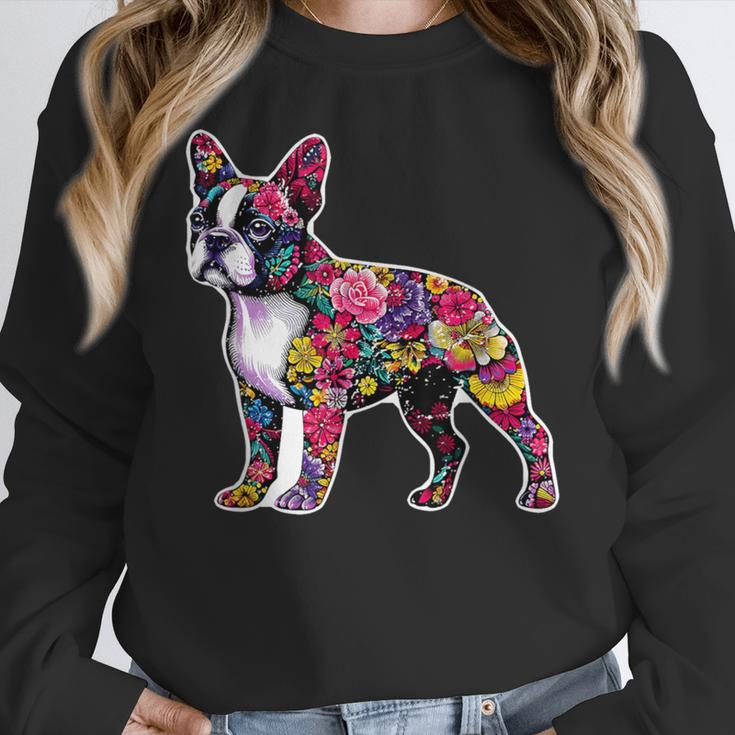 Boston Terrier Floral Dog Lover Vintage Distressed For Men Women Kids Women Crewneck Sweatshirt, funny design