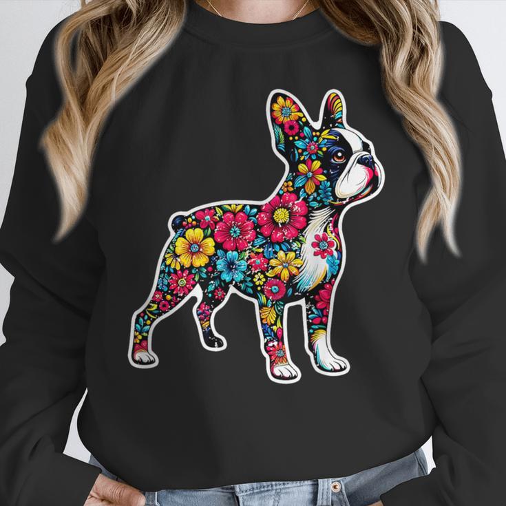 Boston Terrier Floral Vintage Dog Mom Distressed Men Women Kids Women Crewneck Sweatshirt, Mom Gifts, Boston Terrier Mom Gifts, funny design