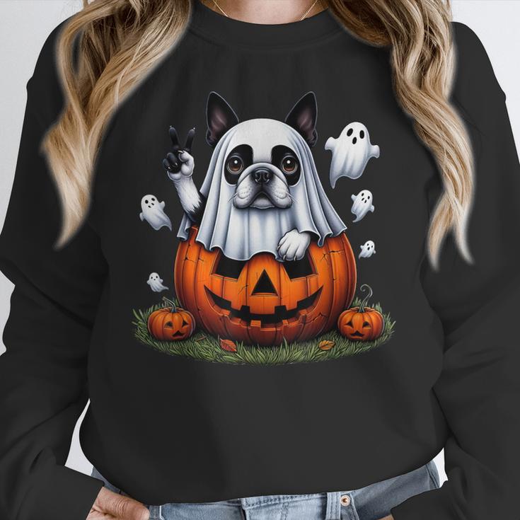 Boston Terrier Ghost Boo Halloween Kids Women Crewneck Sweatshirt, Boston Terrier Ghost Gifts, Boston Terrier Halloween Gifts, funny design