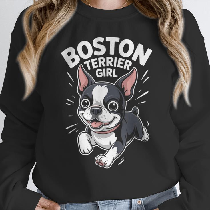 Boston Terrier Girl Cute Cartoon For Dog Owners Pet Terrier Women Crewneck Sweatshirt, funny design