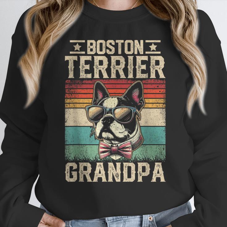 Boston Terrier Grandpa Dog Lover Father's Day Women Crewneck Sweatshirt, funny design