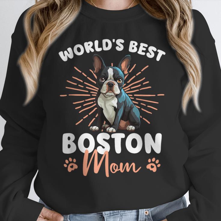 Boston Terrier Groovy World's Best Boston Mom Women Crewneck Sweatshirt, Mom Gifts, Boston Terrier Mom Gifts, funny design