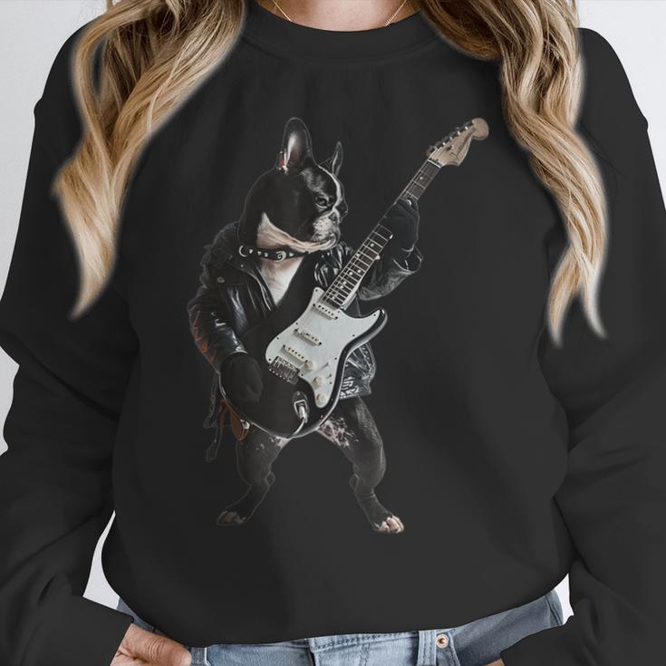 Boston Terrier Guitar Women Crewneck Sweatshirt, funny design