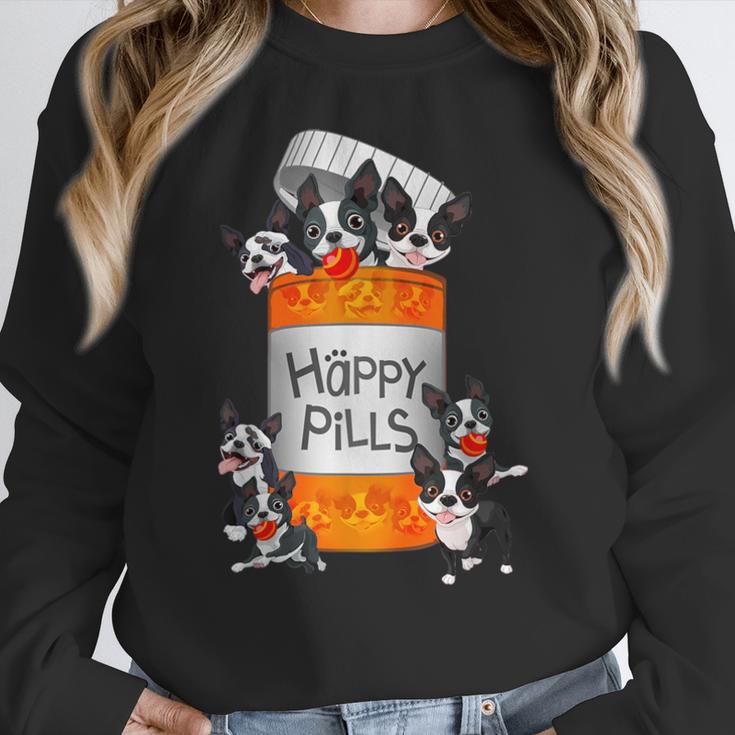 Boston Terrier Happy Pills T-Shirt Women Crewneck Sweatshirt, funny design