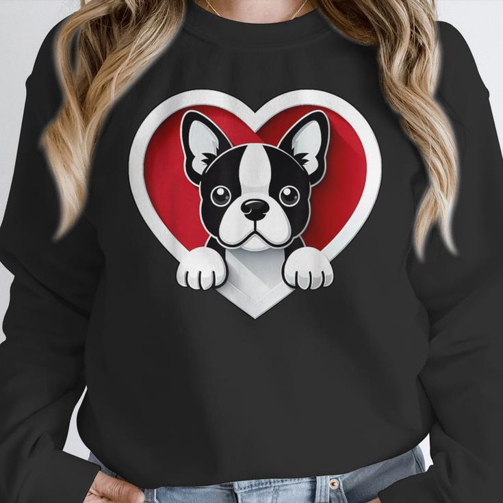 Boston Terrier Heart Cute Puppy Lover Or Dog Owner Women Crewneck Sweatshirt, funny design