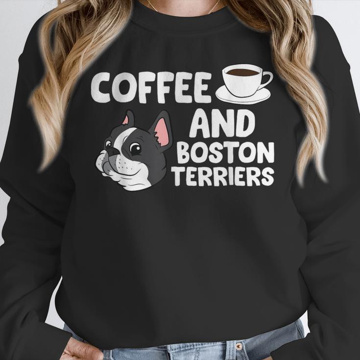 Boston Terrier Lover Coffee And Boston Terriers Women Crewneck Sweatshirt, funny design