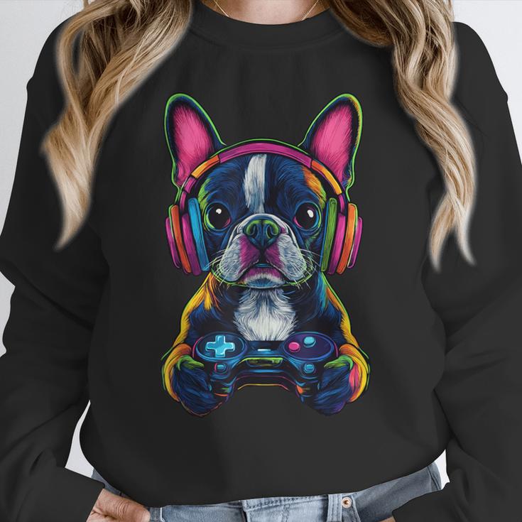 Boston Terrier Lovers Gaming Headphones Boston Terrier Women Crewneck Sweatshirt, funny design