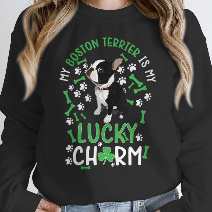My Boston Terrier Is My Lucky Charm Paw Dog St Patrick's Day Women Crewneck Sweatshirt, funny design