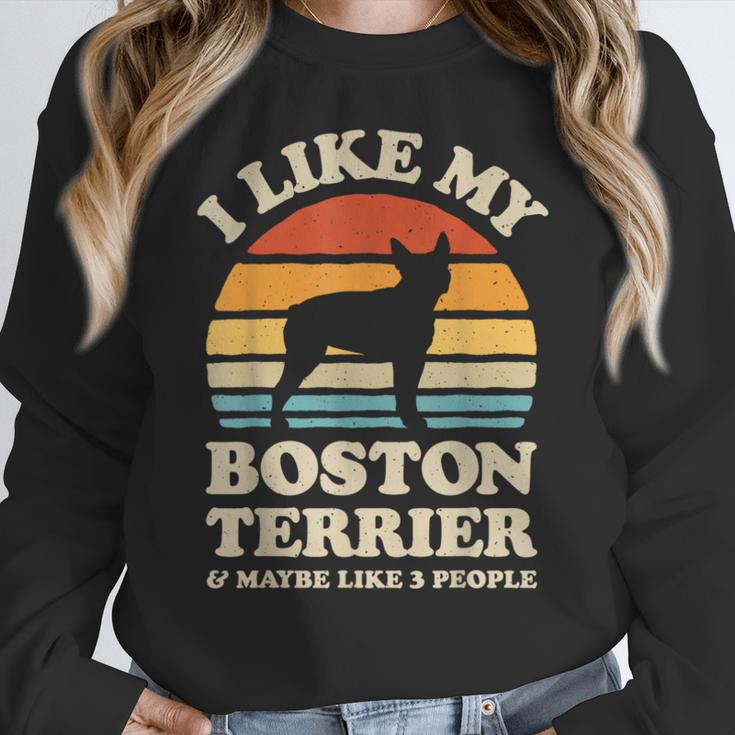 I Like My Boston Terrier And Maybe Like 3 People Dog Lover Women Crewneck Sweatshirt, funny design