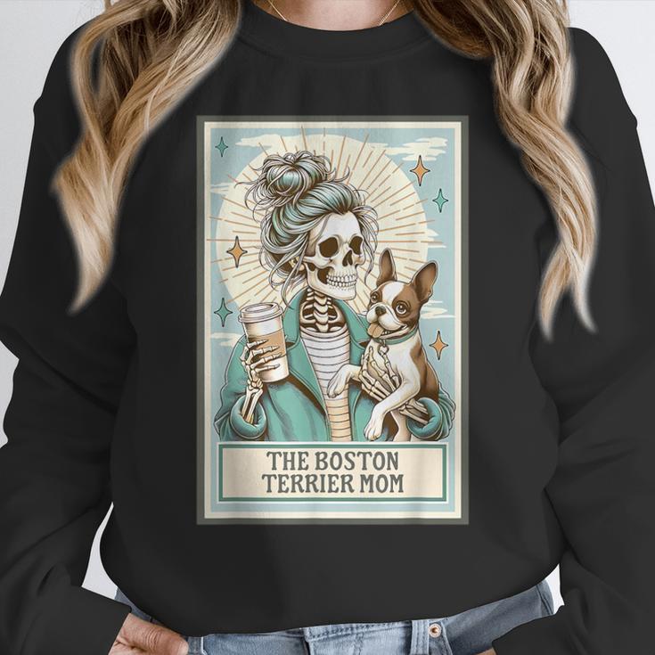 Boston Terrier Mom Skeleton Tarot Card Witch Vibes Dog Mom Women Crewneck Sweatshirt, Mom Gifts, Boston Terrier Tarot Gifts, Boston Terrier Mom Gifts, funny design