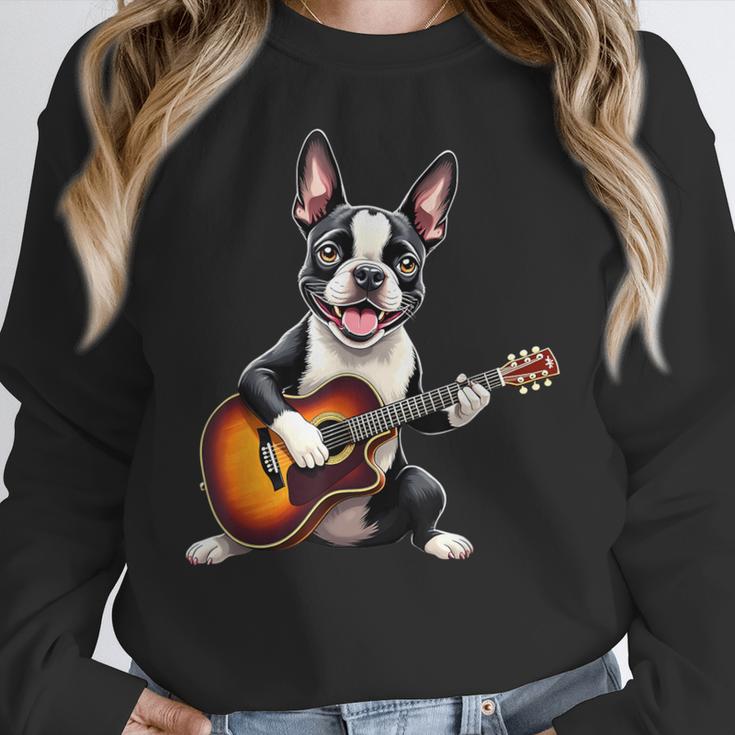 Boston Terrier Playing Guitar Boston Terrier Women Crewneck Sweatshirt, funny design