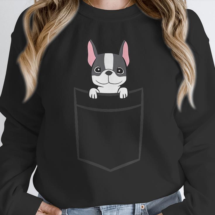 Boston Terrier In The Pocket Cute Boston Terrier Dog For Men Women Girls Kids Women Crewneck Sweatshirt, funny design