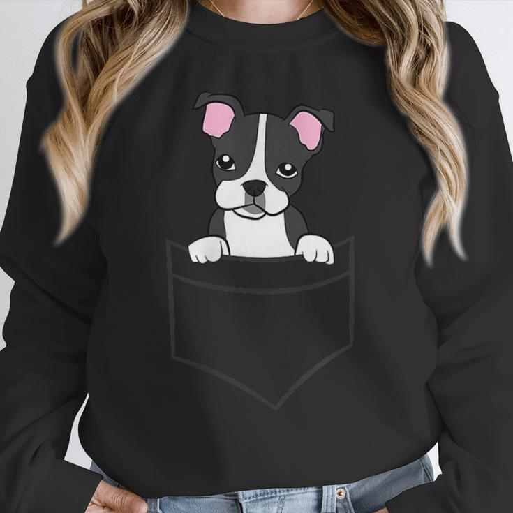 Boston Terrier In The Pocket Cute Pocket Boston Terrier Women Crewneck Sweatshirt, funny design