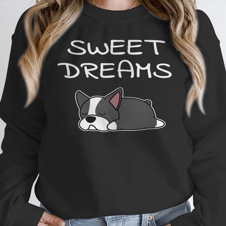 Boston Terrier Puppy Sweet Dreams Pajama For Bedtime Tank Top Women Crewneck Sweatshirt, funny design