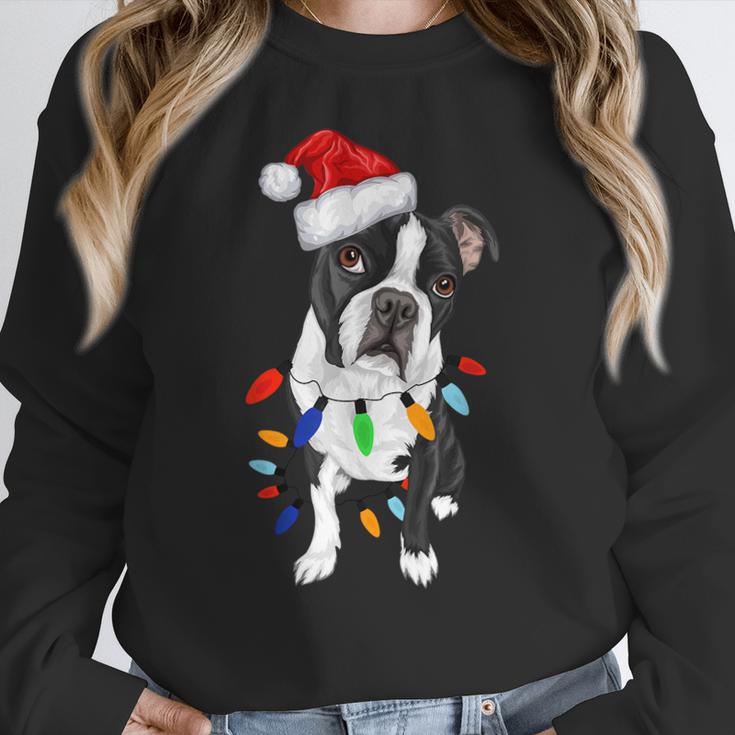 Boston Terrier Santa Christmas Lights Xmas Dog Lover Men Women Kids Women Crewneck Sweatshirt, Boston Terrier Christmas Gifts, funny design