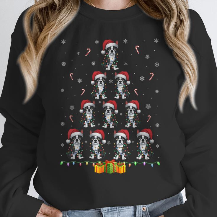 Boston Terrier Santa Hat Xmas Light Men Women Christmas Tree Women Crewneck Sweatshirt, Boston Terrier Christmas Gifts, funny design