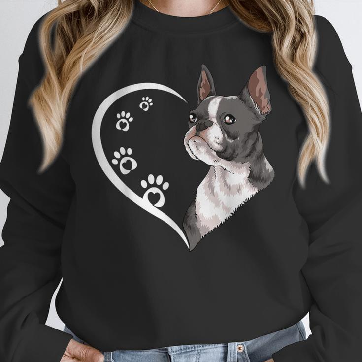 Boston Terrier Shirts For Women Girls Kids Heart Cute Women Crewneck Sweatshirt, funny design