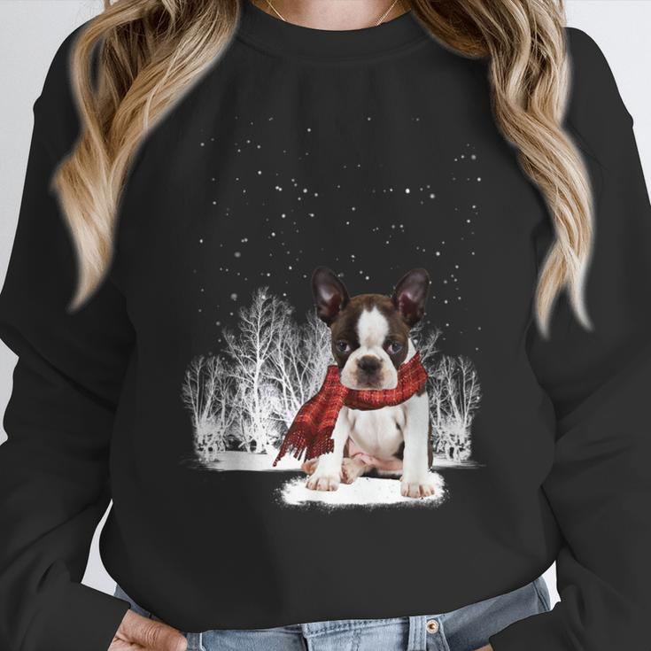 Boston Terrier In The Snow Merry Christmas Winter Women Crewneck Sweatshirt, Boston Terrier Christmas Gifts, funny design