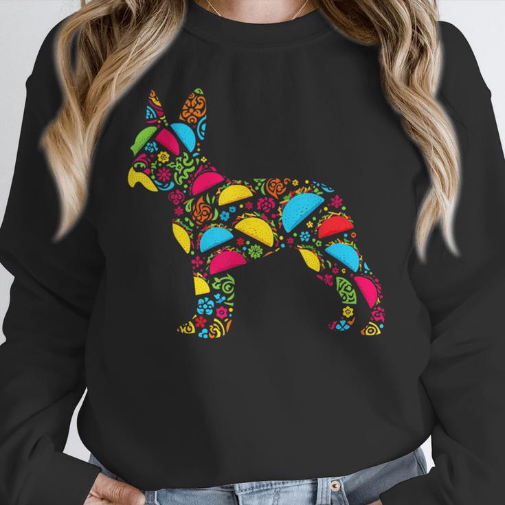 Boston Terrier Tacos Mexican Cinco De Mayo Taco Women Crewneck Sweatshirt, funny design
